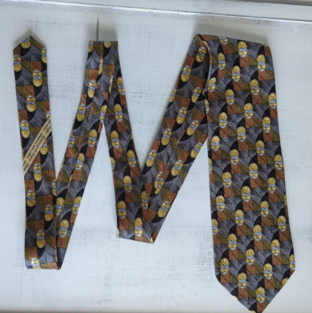 ERMENEGILDO ZEGNA SILK GEOMETRIC DESIGN SUN 🌞 MOON 🌙 MENS TIE